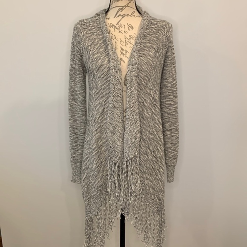 Lovestitch draped waterfall fringe cardigan marled S